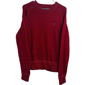 Y2K American Eagle Men's Sweater Medium Red Crewneck Logo Knit Preppy Mallcore